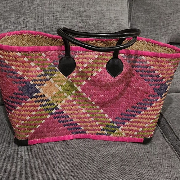 Deux Lux Pink and Multicolor Woven Tote - Picture 1 of 10